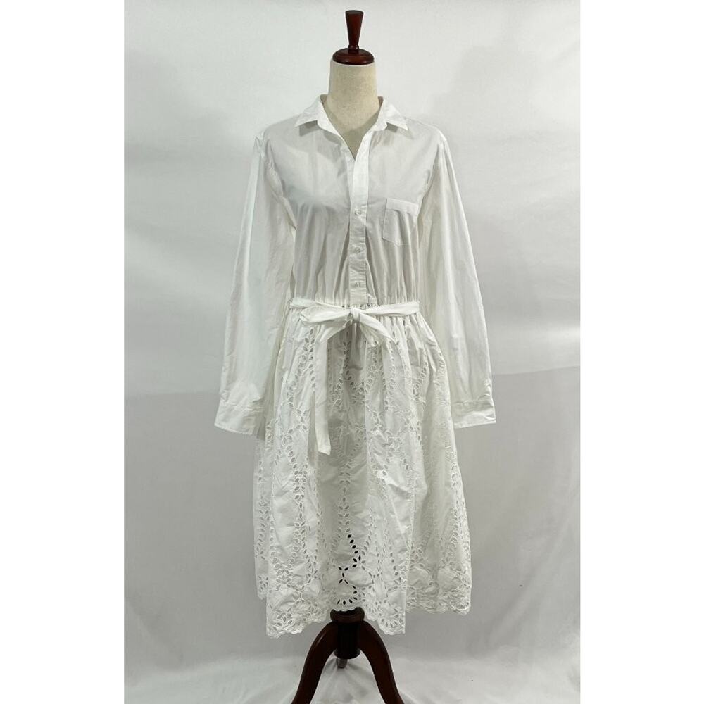 FRANK & EILEEN Sz L Large Embroidered Eyelet Grace Midi Shirt Dress - Picture 9 of 15